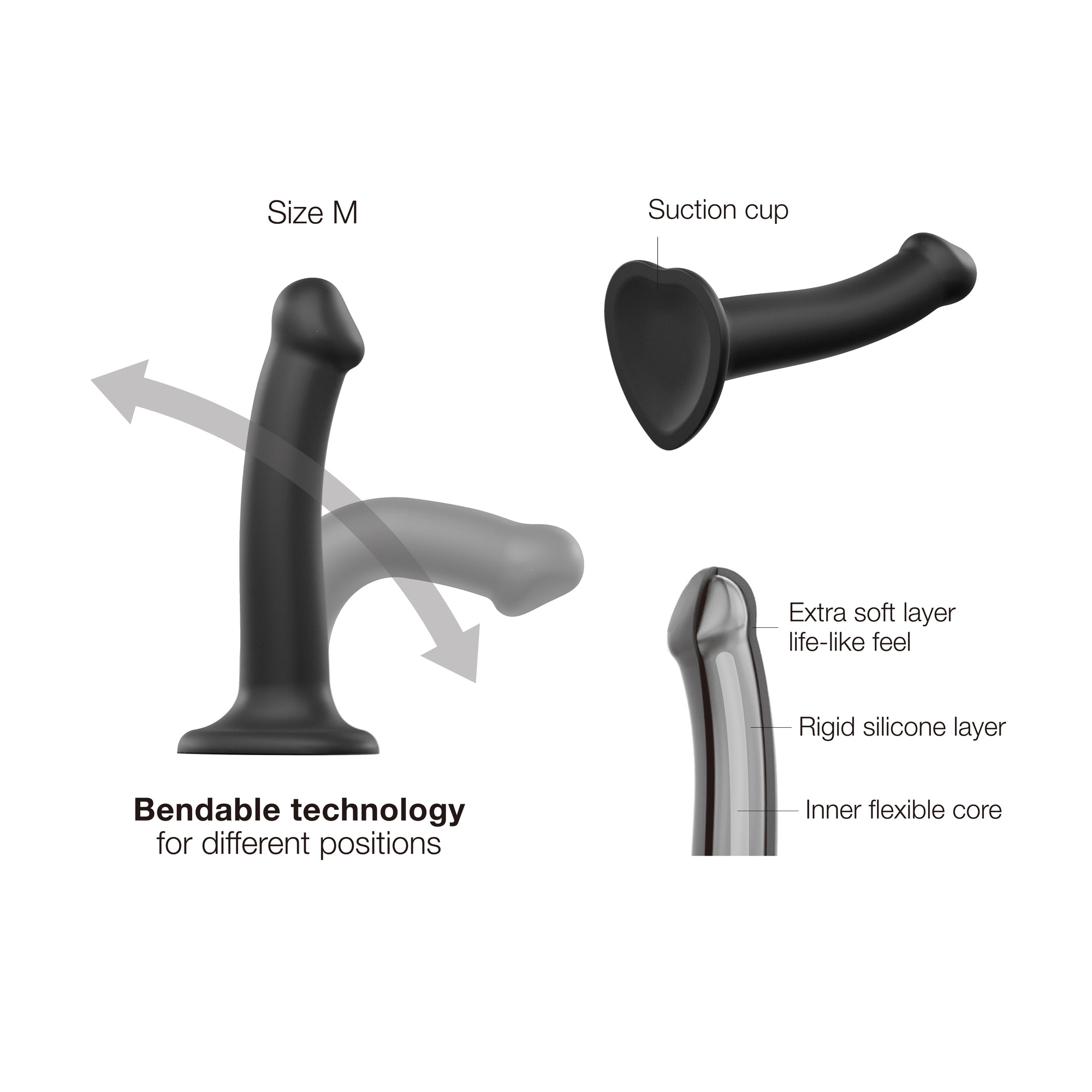 Dildo mit doppelter Dichte Bendable - Schwarz